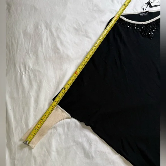 Daniela Drei Italian Merino Wool Asymmetric Sweater Black Cream Beaded Sz L NWT - Picture 10 of 11